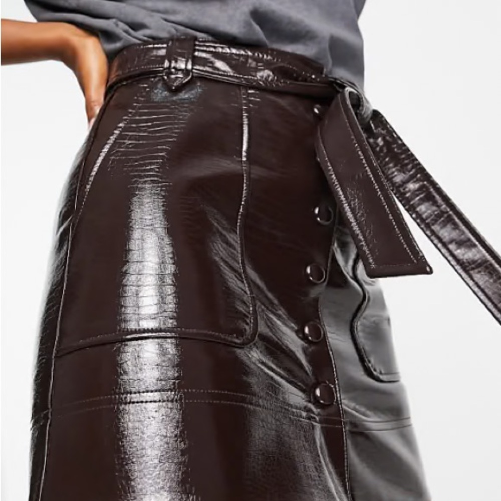 Topshop belted croc mini skirt in chocolate